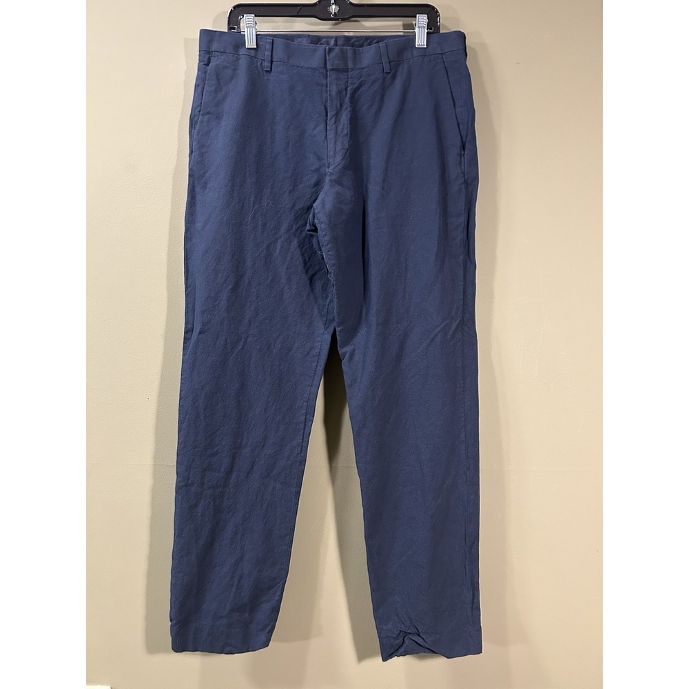 J. Crew Ludlow Pants Baird McNutt  Mens Sz 35x31 Navy Blue Linen Blend Slim